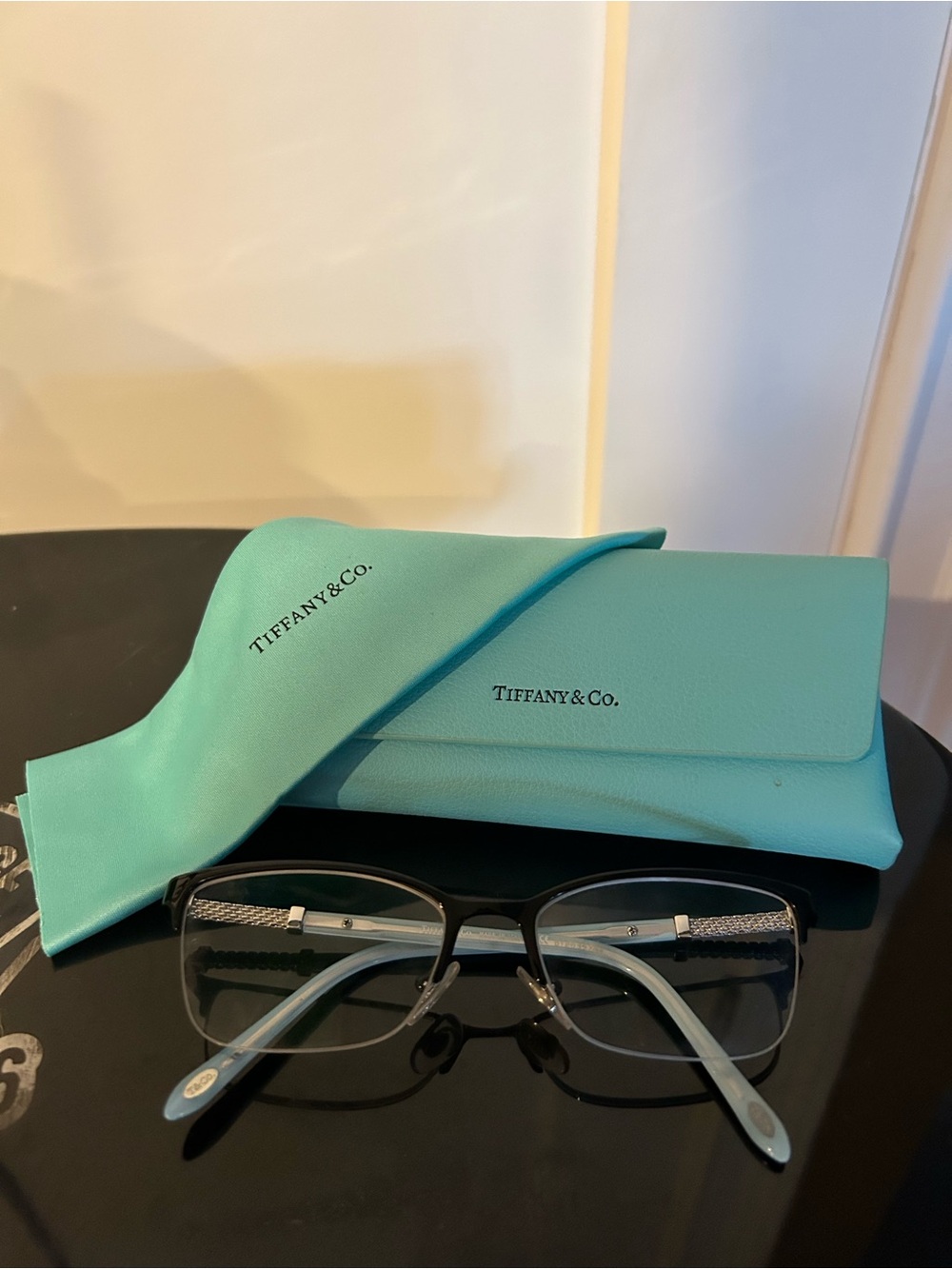 Tiffany & Co. cat eye eyeglasses half rim with case and matching cloth